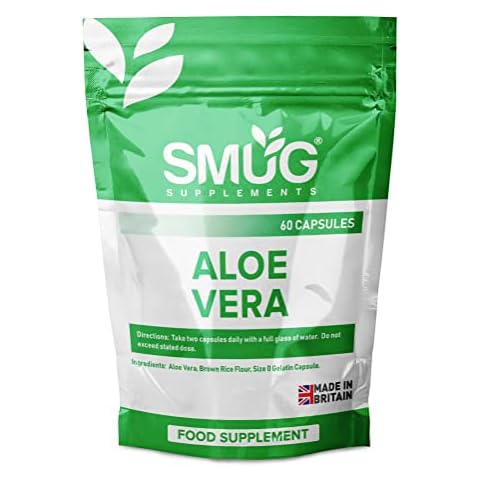 Aloe Vera Capsules by SMUG Supplements - Natural Herb Colon Cleanse and Detox - High Strength Aloe Vera - Two-a-Day, Equivalent to 12000mg Aloe Vera Leaf Juice (60 Capsules - Standard Pouch) Cover