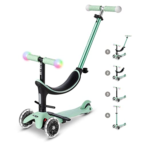 Micro Mobility Micro Mini2Grow Deluxe Magic LED Scooter aus Glasfaserverstärktem Kunststoff in der Farbe Mint für Kleinkinder, MMD357 Cover