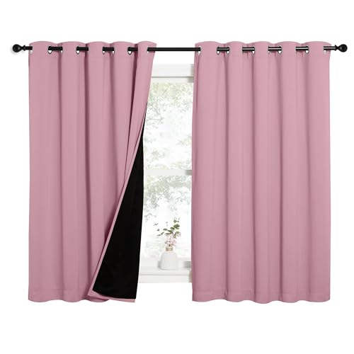 Image of NICETOWN 100% Blackout Curtains with Black Liners, Thermal Insulated Full Blackout 2-Layer Lined Drapes, Energy Efficiency Window Draperies for Bedroom (Crystal Pink, 2 Panels, 62-inch W by 63-inch L)