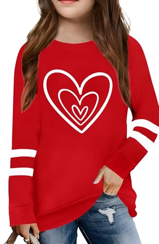 Image of LAZYCHILD Kids Valentine Shirt Girls Valentines Day Shirts Heart Graphic Long Sleeve Striped Tee Tops 5-14 Years