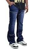 GINGTTO Mens Carpenter Jeans with Tool Pockets Stacked Flared Denim Pants for Men Loose Lightweight Blue 32