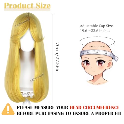 Image of LABEAUTE Long Blonde Princess Cosplay Wig with Headband, 24 Inch Resistant Synthetic Hair Natural Looking Golden Blonde Costume Wig Set for Halloween Party Anime Convention