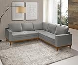 Sofá De Canto 5 Lug. Toronto - Base De Madeira - Veludo Cinza