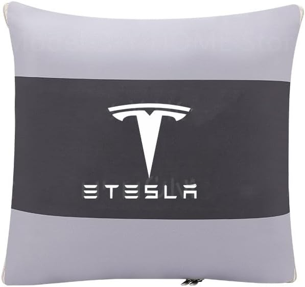 KRHINO Oreillers de Voyage en Voiture pour Tesla Model 3 X S Y, Oreiller de Voiture à Double Usage, Couette avec Logo de Voiture, Couverture de Voyage Pliable, Accessoires de Voiture