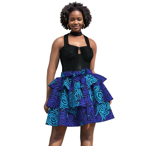 Jupe patineuse africaine femme été à volants taille haute style décontracté