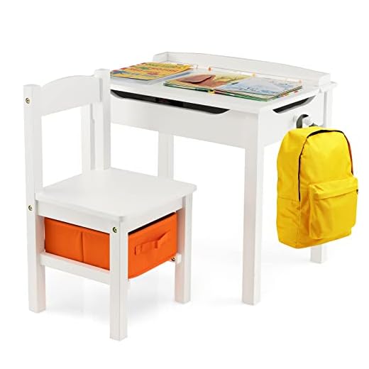 LIFEZEAL Juego de Mesa y Silla para Niños con Gancho para Mochila, Escritorio Infantil con Silla y Cajón de Almacenaje de Madera de Pino, Carga Máxima 70 kg, para Mayores de 3 años (Blanco)