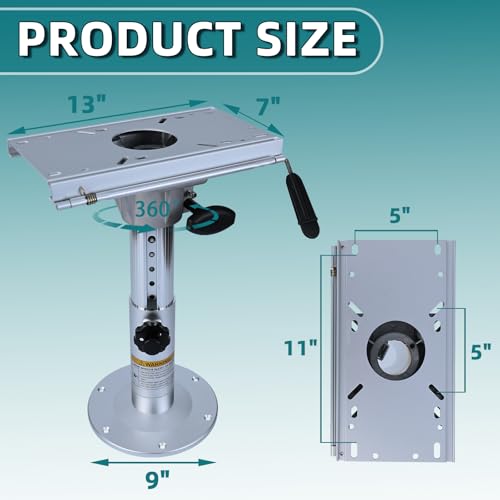 Boat Seat Pedestal,13-19 Inch Adjustable Height Locking Swivel Boat Seat Pedestals and Bases,9" Base,2-7/8”Post,Anti-Wobble Aluminum Marine Seat Mount for Pontoon Bass Jon Fishing Boat Chair,Base Only - Image 6