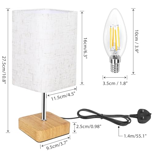 Touch Control Table Lamp, Dimmable Nightstand Lamp, Bedside Touch Lamp with Wood-Grain Base & Beige Fabric Shade for Bedroom, Living Room, Children's Room, Bulb Included, 2Pack - Image 6
