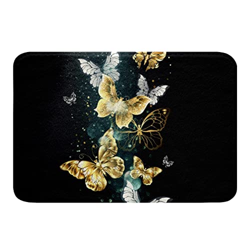 Schmetterling Badematte 50x80cm Gold und Weiß Schmetterlinge Badteppiche Fliegend Tier Muster...
