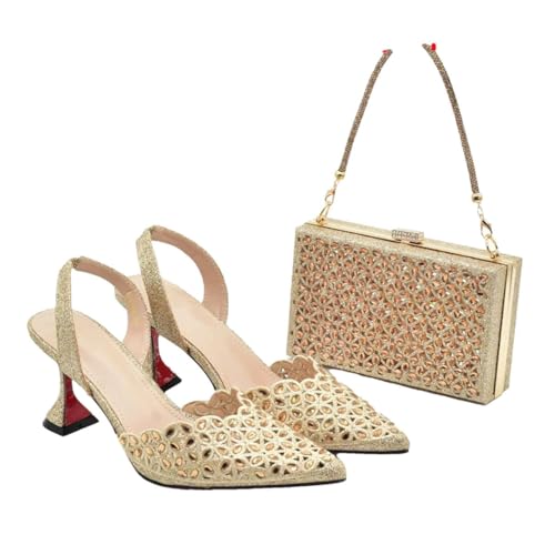 Juego de zapatos y bolsos para mujer, con diamantes de imitación italianos, zapatos y bolsas de lujo para fiestas en elegantes zapatos de tacón