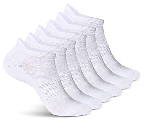 Men's Athletic Ankle Socks - 6 Pairs - White - Low Cut Cushioned Performance Running Sports No Show Tab Socks with Arch Support Soft & Comfortoble Fit