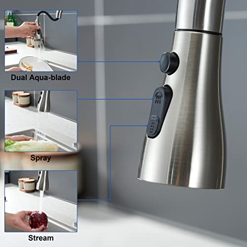 Perpaime JC-PT-S-BN-A Kitchen Faucet Sprayer Head Replacement - Pull Down Faucet Spray Head With 11 Adapters, Pull Out Faucet Sprayer Nozzle, 3 Function Kitchen Tap Spray Spout Part Connector thumb #5