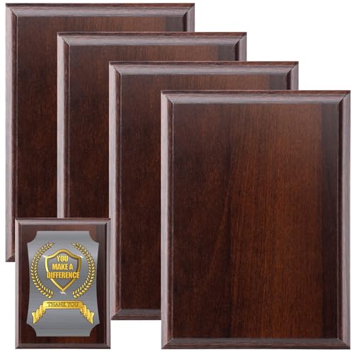 Memorywuu 4 Pcs DIY Blank Award Plaques Personalized Engraved Plaques Wooden Trophy Gift for Thank You, Photo, School, Sports, Special Achievements, Retirement (Walnut,8 x 10 Inch)