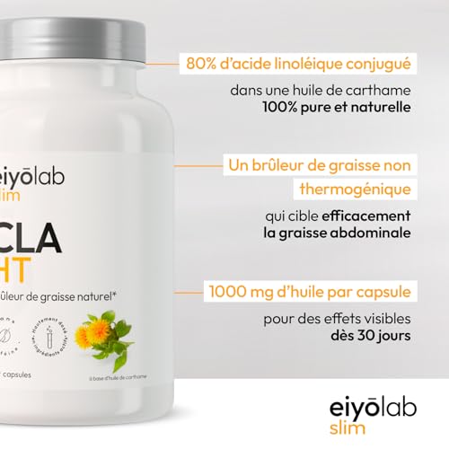 CLA HT | Bruleur 100% Naturel | Action Ciblée sur la Graisse Abdominale | 3000mg par Portion | 80% d’Acide Linoléique Conjugué | 90 Capsules pour Homme et Femme | Made in France | Eiyolab – Image 4