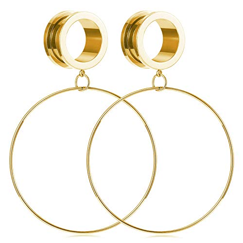 Briana Williams Surgical Steel Screw Ear Tunnels Large Hoop Dangle Ear Plugs Expander 4-20mm Gauges for Ears Stretcher Piercing(Silver/Gold/Black/Rose Gold)