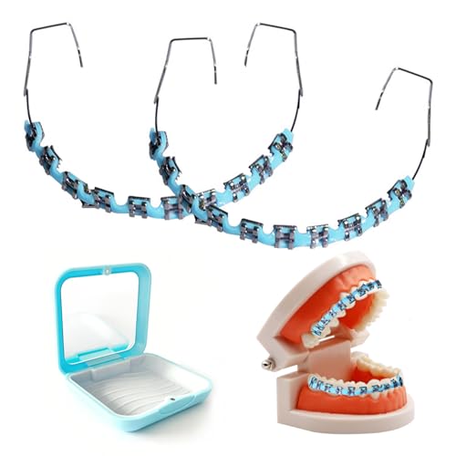 Dental Fake Braces for Teeth with Storage Case Orthodontic Temporary Tooth Wire Braces with Metal Brackets and Arch Wire Teaching Demonstration Model Practice Aid Educational Display (Blue)
