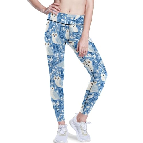 KLL Women's Leggings High Waisted Tummy Control Active Pants Owl Blue M