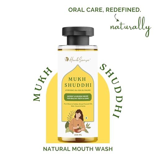 Image of HerbSense Mukh Shuddhi Ayurvedic Oil Pulling 200 ml | Daily Oral Detox Ritual | Natural Mouth Wash for Healthy Teeth & Gums | Coconut, Clove & Mint Infused