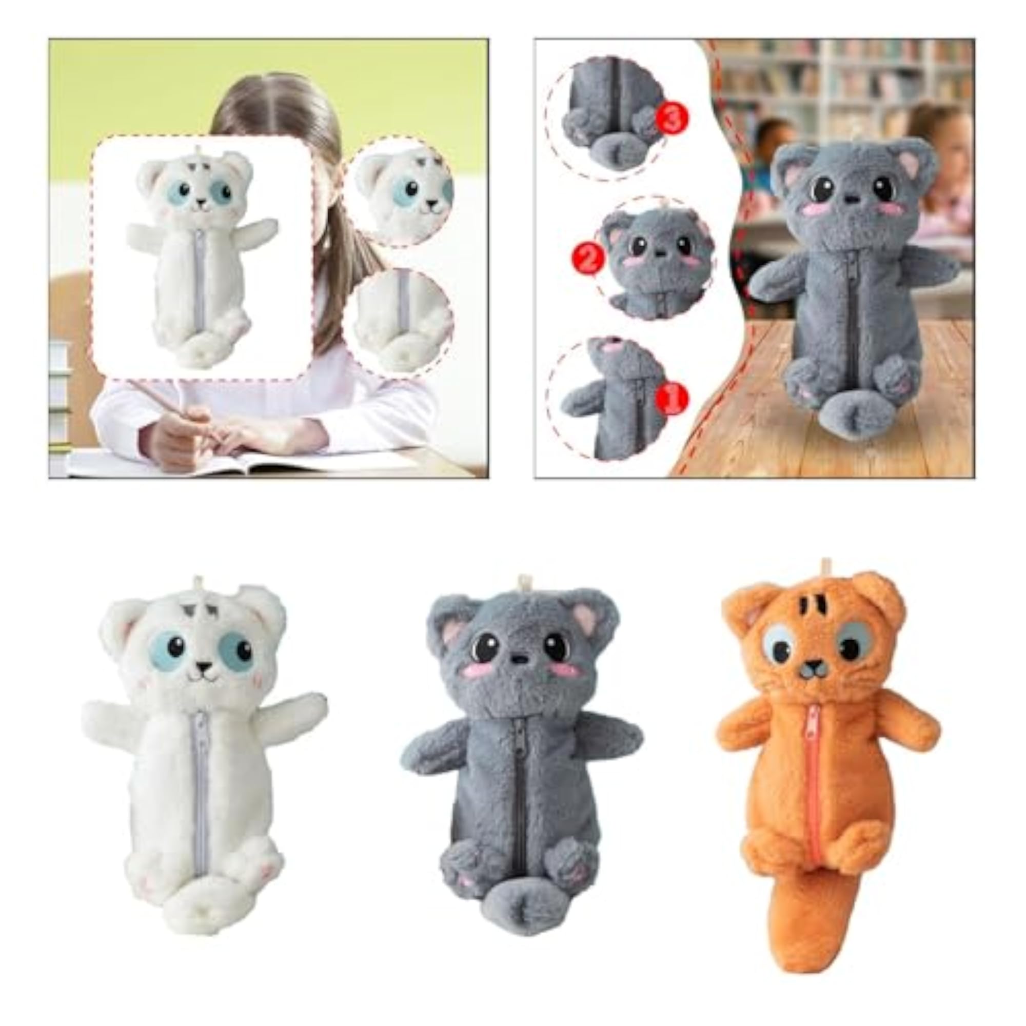 Plush Animal Pencil Bag, Zipper Closure