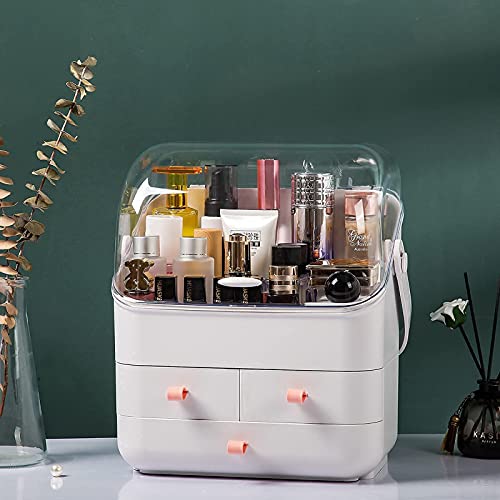 Haturi Makeup Organizer, Waterproof&Dustproof Cosmetic Organizer Box with Lid Fully Open Makeup Display Boxes, Skincare Organizers Makeup Caddy Holder for Bathroom, Dresser, Countertop Bedroom-White - Image 4