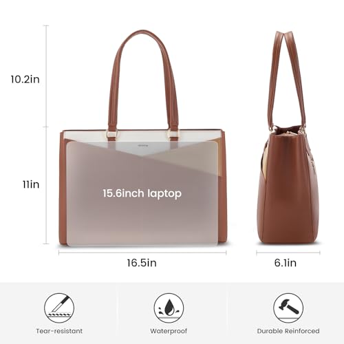 Image of LOVEVOOK Laptop Tote Bag for Women, Office Work Bag Briefcase fit for 15.6 inch Laptop, Large Capacity Teacher Computer Bag Handbag Brown /Apricot /Beige