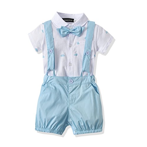 FERENYI US Baby Boys Bowtie Gentleman Romper Jumpsuit Overalls Rompers (7-12 months, Blue 1)