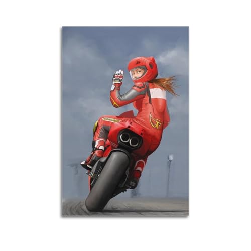 Poster anime girl racing motorcycle xkuga decoration murale chambre ado salon 60x90cm