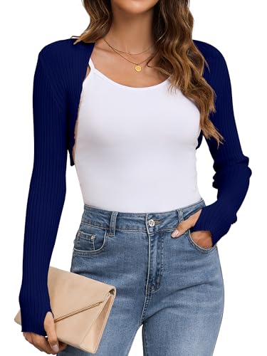 Women's Long Sleeve Shrug Sweaters Knit Bolero Shoulder Open Cropped Cardigan