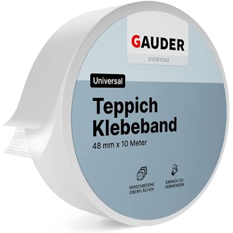 GAUDER Teppichklebeband (10 m) | Klebeband für Bodenbeläge, Treppenstufen und mehr | Teppichband doppelseitig für Renovierungsarbeiten Cover