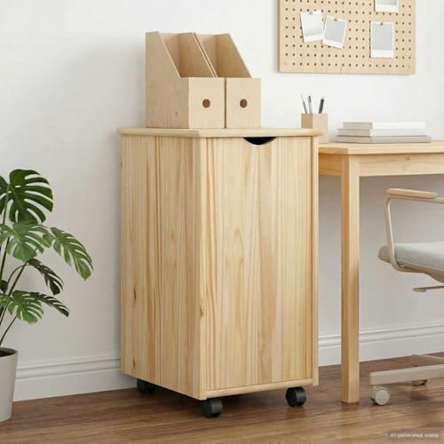 Conteneur de bureau à roulettes en pin massif marron 34cm