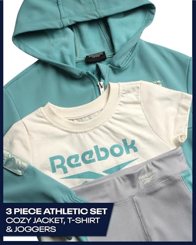 Reebok Baby Toddler Little Girls Activewear Sets - 3 Piece Active Fleece Shirt Hoodie Sweatshirt and Joggers Girls Pants Set2