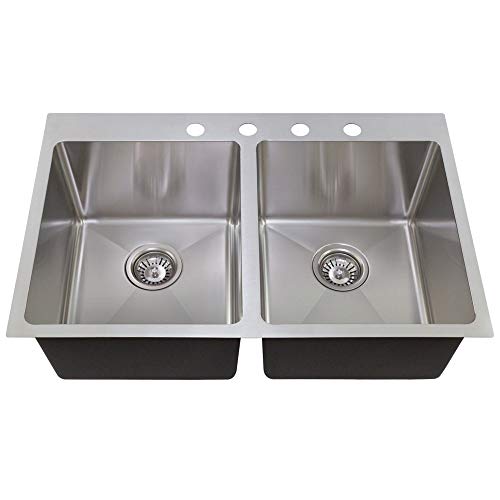 MR Direct T3120D Topmount Double Bowl 3/4-Inch Radius Kitchen Sink