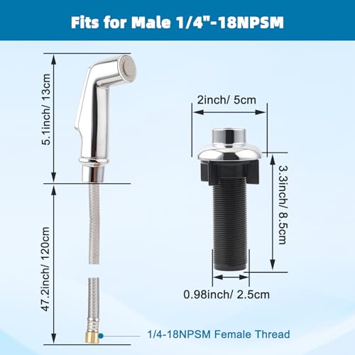 Image of Universal Kitchen Sink Side Sprayer Replacement with Quick Adapter, Chrome | NSF /ANSI /CAN 372 Certified, Compatible with Moen /Delta, Sink Faucet Sprayer Attachment /Hose /Holder, Pull-Out Side Sprayer