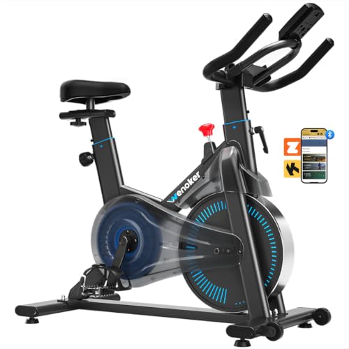 Image of Exercise Bike, Wenoker Magnetic Stationary Bike for Home App Sync Indoor Bike with Adjustable Seat and Handlebar, Transport Wheels and Fitness Courses for Weight Loss