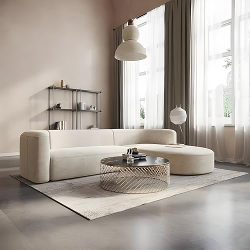 Image of Modern Classic L Shape Sectional Sofa Set, Chesterfield Style 4 Seater Sofa Set with Pillows for Living Room, Bedroom and Office, Office, and Hallway Colour (L Shape, Beige)