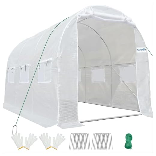 Quictent Foliengewächshaus Gewächshaus 300 x 200 x 200 cm, 6m² Tunnelgewächshaus mit verzinktem Stahlrahmen, Gartentunnel Tomatengewächshaus mit doppelter Reißverschlusstür und 6 aufrollbaren Fenstern