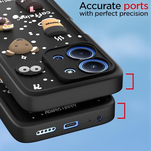 Image of Outlouders Back Cover for Redmi 15c 5G | 3D Cartoon Bear Cute Fun Silicone Full Body Protection Bumper Case (Black)