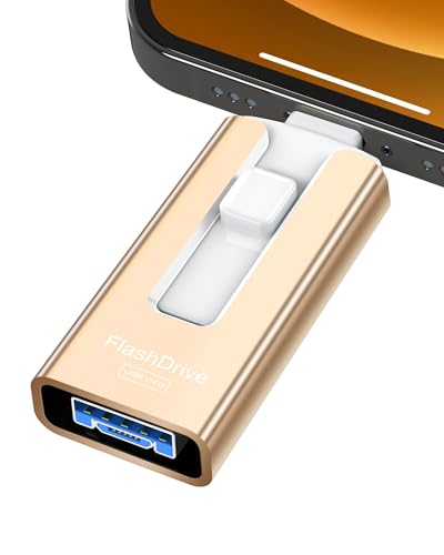 Image of GNASEET 256GB USB Flash Drive for Phone and Pad, Photo Stick High Speed External USB Thumb Drives Photo Storage Memory Stick for Save More Photos and Videos (Gold, 256GB)