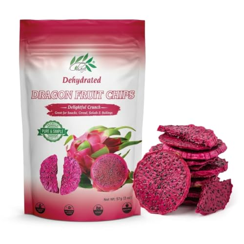 CHAVI Dehydrated Dragon Fruit Chips 2 Oz - Crispy Dried Red Pitaya Slices - 100% Pure Single Ingredient Superfood Snack, No Added Sugar, Non-GMO, Vegan &amp; Gluten-Free