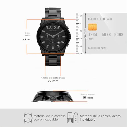 Miniatura 3 de Armani Exchange Reloj para Hombre, Movimiento cronógrafo de Cuarzo y Caja de 45 mm con Correa de Acero Inoxidable