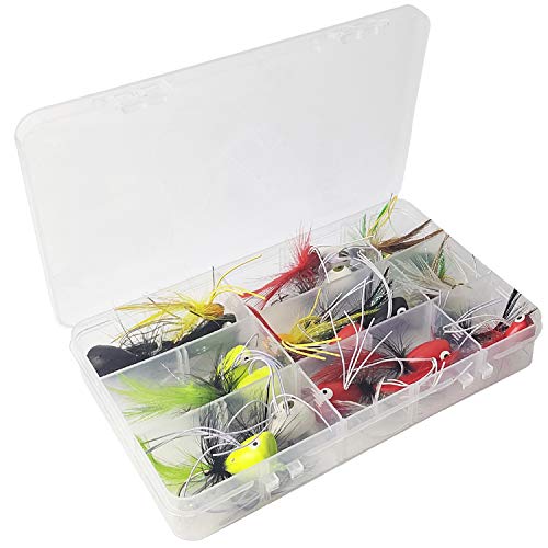 Aventik EUPHENG Super Realistic Flies Bass Popper Fly Dry Fly Fishing Flies Kit, Trout Streamer Fly Poppers (24PC Combo C)