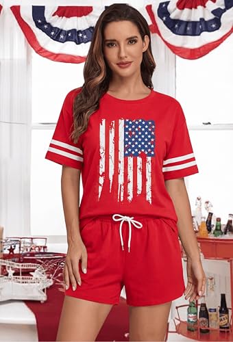 Image of VILOVE 4th of July 2 Piece Sequin Outfits Women Star Stripe Shirts and Short Sets Casual Patriotic Shirt Summer Set