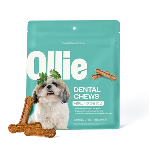 Ollie Dental Chews for Extra Small Dogs, 12 Oz, Fresh Breath, Teeth Cleaning Treats, Sticks for Dog Oral Care, with Parsley and Cinnimon, for Pups 5-15 lbs