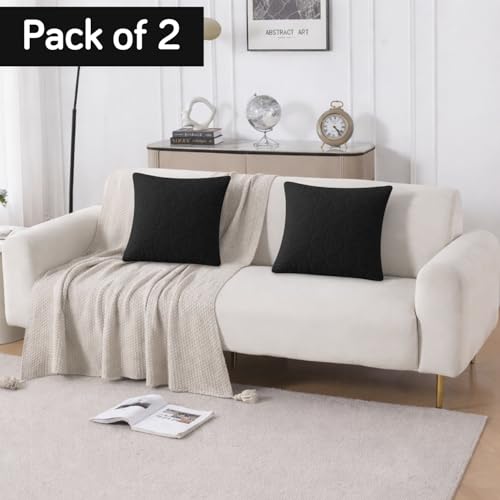 Image of HOKIPO 100% Leakproof Quilted Cushion Cover for Sofa 16x16 Inches, Set of 2, Jet Black (AR-6280-BLK*2)
