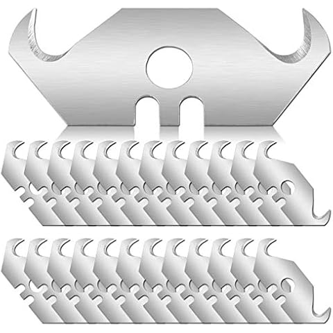 Bonsicoky 100PCS Utility Hook Blades Steel Razor Blades Safety Horn Knife Blades with Storage Box for Cutting Carpets, Wallpaper, Roofing Materials Cover