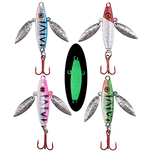Ice Fishing Jigs Lure 4Pcs Treble Hooks Jig Head Weghited Metal Lures Spinner Blade Winter Ice Fishing Lures For Panfish Crappie Perch Pike Bluegill Sunfish #TOP5