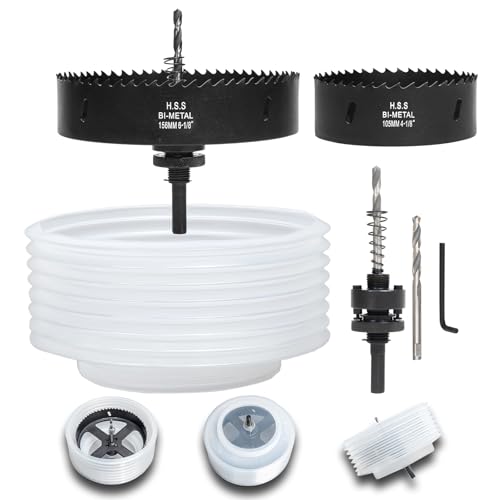 Image of 6-1 /8 & 4-1 /8 Hole Saw for Recessed Lights, 6.1 & 4.1 Inch Hole Cutter with Dust Bowl Catcher for Led Recessed Lighting 6 Inch & 4 Inch and Wood Metal Drywall, Bi-Metal Construction, Black