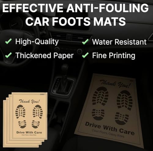 Image of Disposable car Floor Paper Mats (Pack of 200) | Disposable Thank You Foot Paper Sheets (17x23 Inch) - Oil & Dirt Resistant Protection Leg Paper mats for Detailing & Car Wash