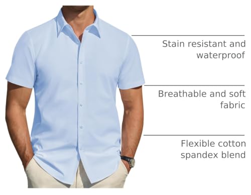 Image of J.VER Men's Short Sleeve Dress Shirts Stretch Stain Shield Casual Button Down Shirts Solid Formal Shirt