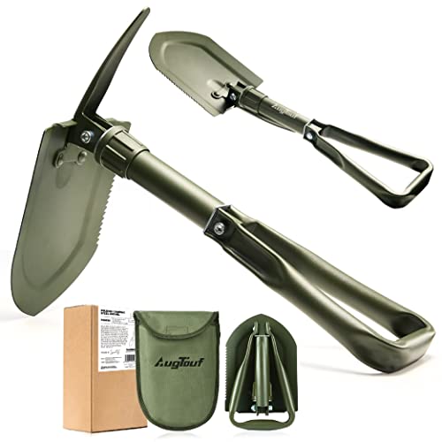 22.8'' Military Folding Camping Shovel, Offroad Survival High Carbon Steel Shovel (Olive) AugTouf by...